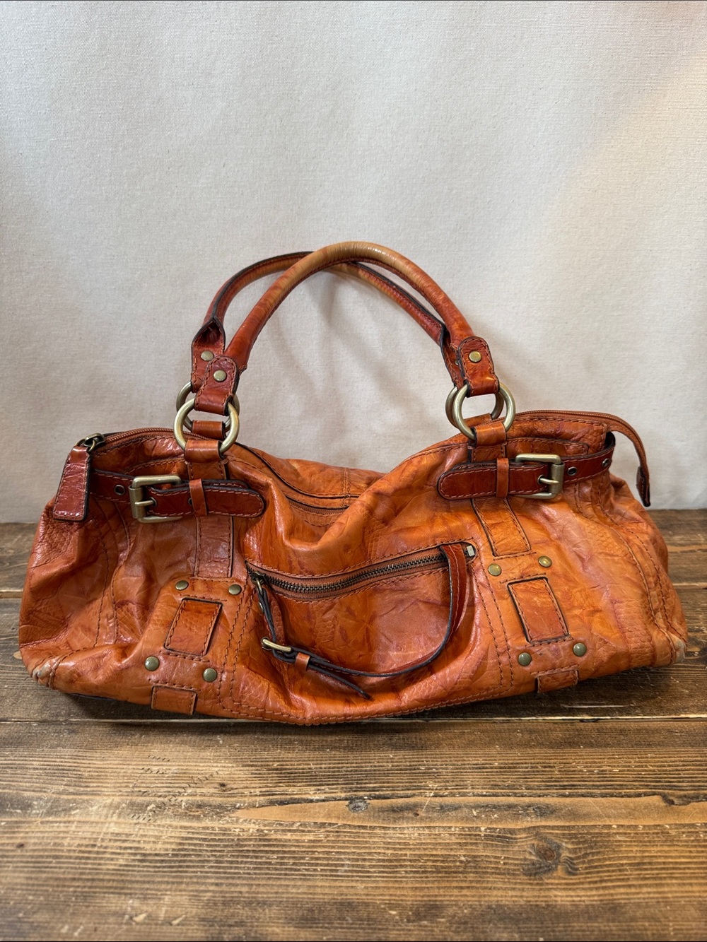 Vintage Hype Leather Satchel Handbag in Burnt Orange